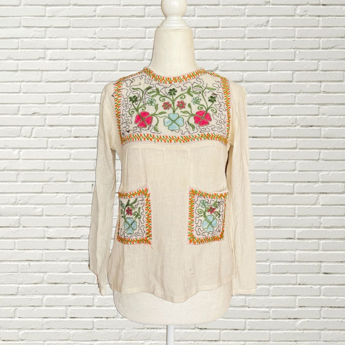 Vintage 70s Indian Cotton Gauze Top Multicolor Floral Vintage 70s Indian Cotton Gauze Top Multicolor Floral