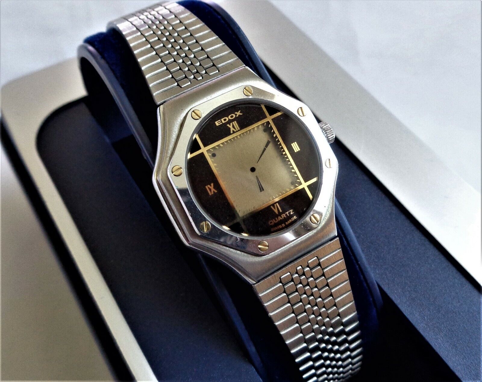 Vintage Genuine EDOX New Old Stock 1980s Swiss Made LCD Dial Steel Ladies watch
