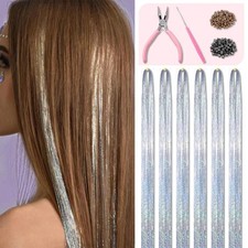 Silver Hair Tinsel Kit 48 Inches 1200 Strands with Tools and 48 Inch,