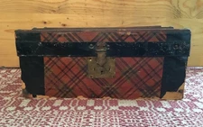 Antique Steamer Trunk  For Doll Clothes Miniature Wood Chest