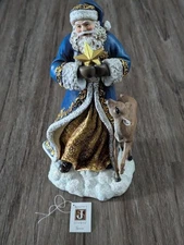 Roman Inc. Joseph Studio Blue Santa with Deer Christmas Figurine 11.5"