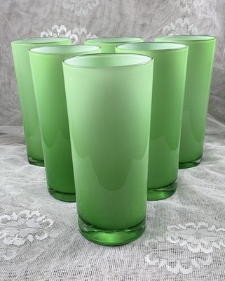Vintage Carlo Moretti Tumblers Set Of 6 Green Cased 8.5  Mid Century Modern