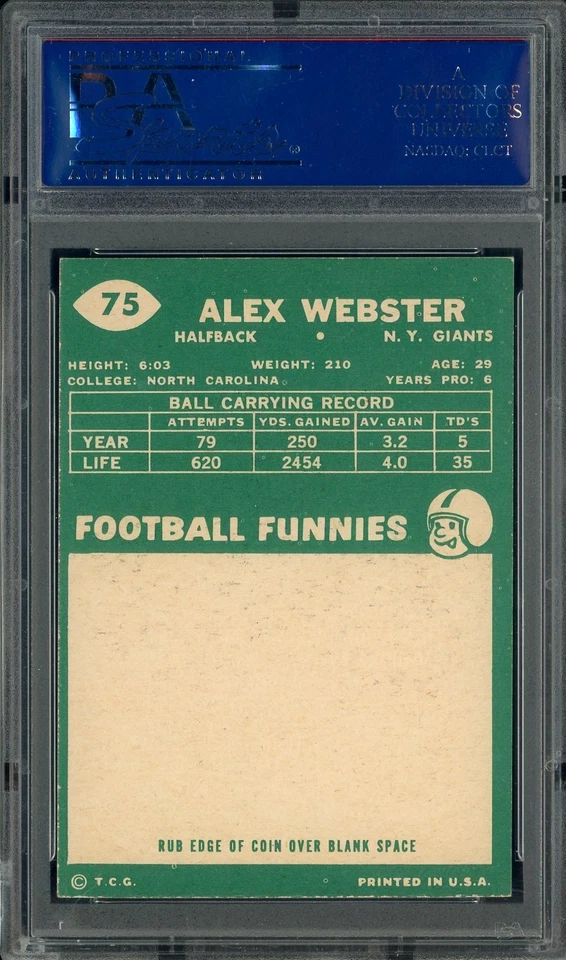 1960 Topps Football #75 Alex Webster New York Giants PSA 7 NM - Image 2 of 2
