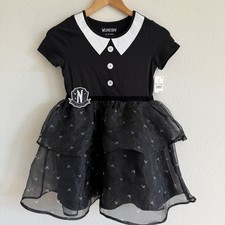 Girls' Wednesday Addams Tulle Character Dress - Black/White Size L 10/12