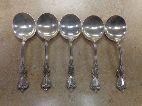 Lot of 5 Reed and Barton Sterling Silver Soup Spoons 5.5"