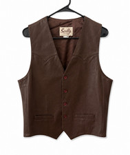 Scully Men's Brown Leather Button-Front Vest Regular Size 42