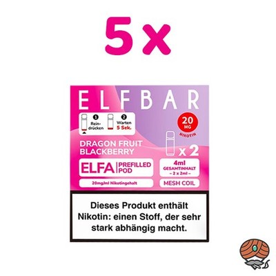 ELFBAR ELFA POD Dragon Fruit Blackberry 20mg/ml Nikotin 5x 2 Pods