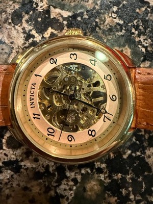 Invicta Specialty 17188 Men's Skeleton Mechanical Watch Gold Tone 42mm Leather