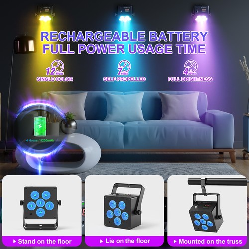 4X PAR Lights BATTERY Rechargeable RGBWA+UV DMX DJ Stage Wash Light with Remote - Picture 13 of 16