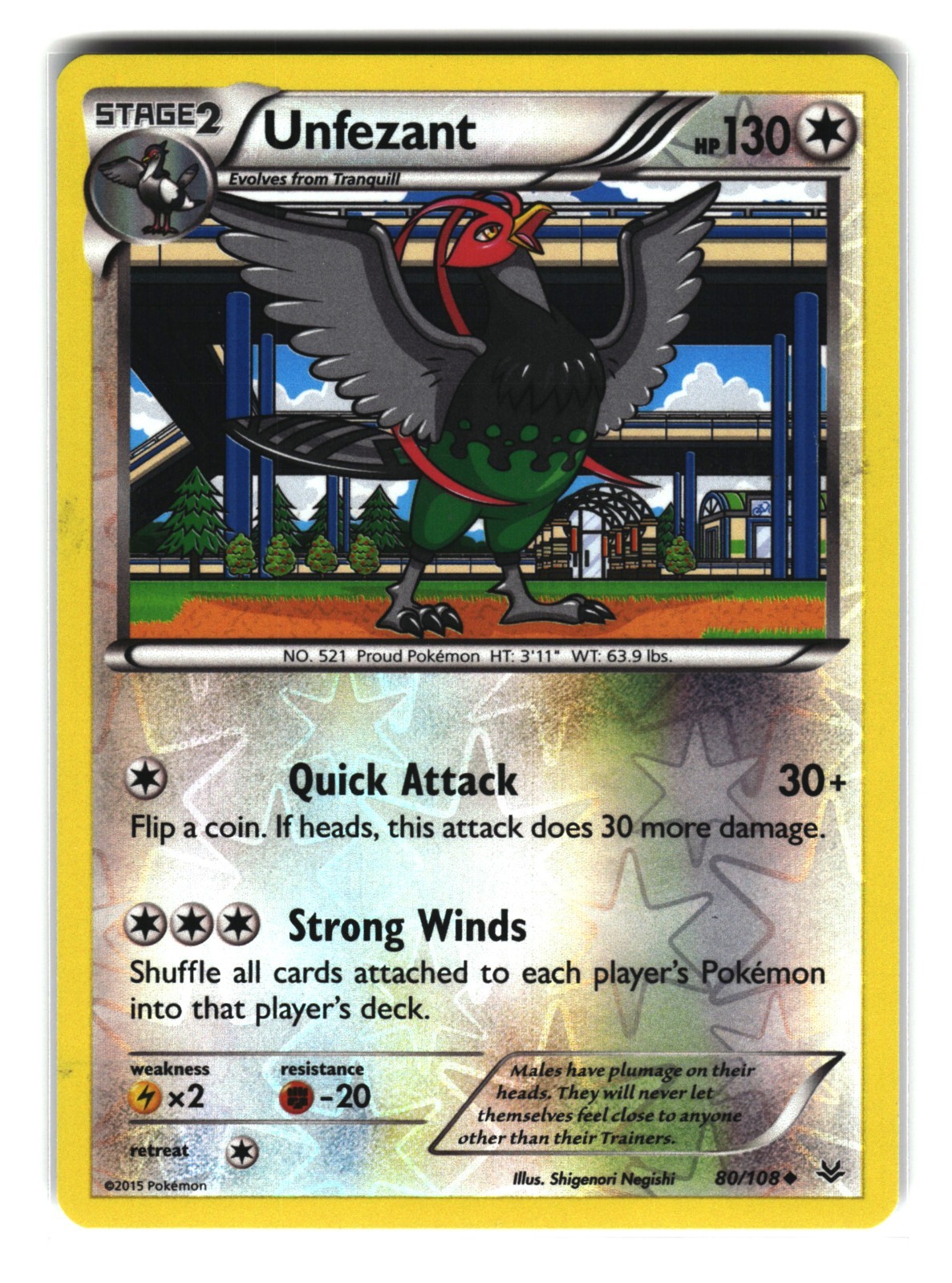 Unfezant 80/108 Reverse Holo Roaring Skies Pokemon Card NM