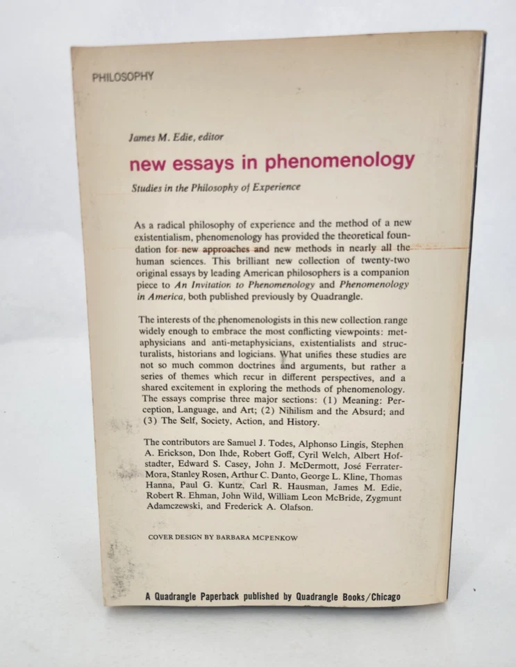 New Essays in Phenomenology James M. Edie Quadrangle Books 1969 paperback - Image 2 of 4