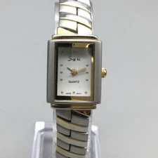 Sheffield Quartz Watch Womens Silver Gold Tone Rectangular 19mm New Battery 7.5"