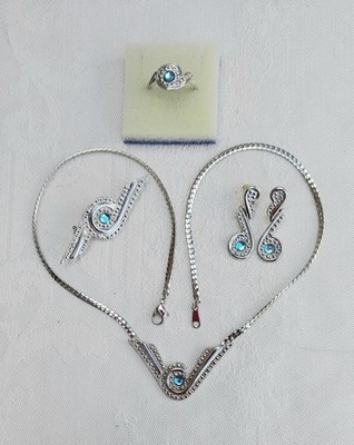 AVON Platiniert Ice DREAM Halskette Brosche Ohrringe Ring + Boxen Vintage Set