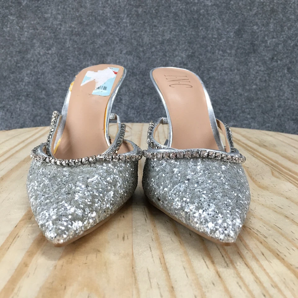 NEW INC Heels Womens 6 M Gylana Glitter Studded Slip On Pointed Pumps Silver - Изображение 4 из 4