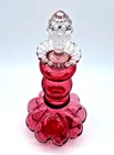 Vtg Fenton Cranberry Optic Tall Perfume Bottle Decanter Clear Hobnail Stopper