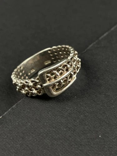 Sterling Silver 925 Buckle Chain Band Size 7 Textured Boho Vintage Style 3.1g