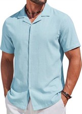 Men's Cotton Shirts Short Sleeve Button Down Shirts Casual Beach