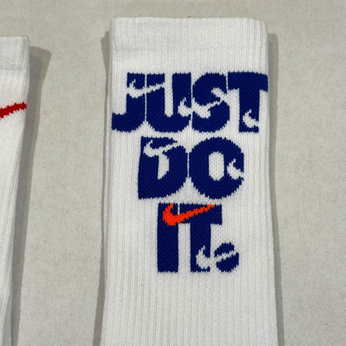 NUEVO Paquete de 3 calcetines Nike Crew blancos Dri-FIT Just Do It logotipo colorido atlético talla L - Imagen 3 de 7