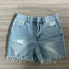 SHEIN Women's Light Blue Denim Cut Off Shorts S Distressed Frayed Hem Pockets