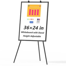 Large Whiteboard Easel with Stand, 36" x 24" Portable Standing Magnetic Dry E...