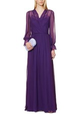 Alberta Ferretti Womens Semi-Sheer Lace-Trim Silk Maxi Dress US 8 Violet IT 44