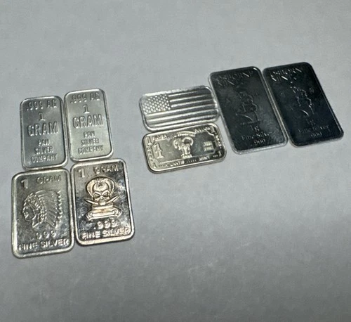 Lot Of 8 1 Gram .999 Fine Silver Bars Pan Silver