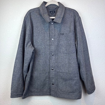 #ad #ad Brixton Survey Chore Coat Herringbone Gray Button Snap Mens XL Woolblend Shacket $32.00