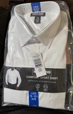 Kirkland Signature Men's Tailored Fit Dress Shirt White, Size 16-16.5 34/35 New