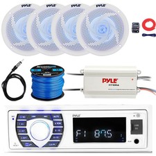 Pyle PLRMR23BTW Marine Receiver, 4x 6.5'' LED Speakers, Amp w/Kit, Wire, Antenna