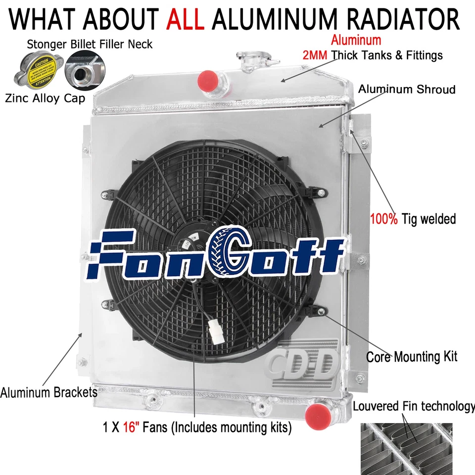 For 1947-1954 51 Chevy 3100 3600 3700 3800 3900 4.3L 3-Row Radiator Shroud Fan Foto 4 de 4