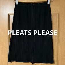 ISSEY MIYAKE PLEATS PLEASE Black Double Zipper Skirt Y2K F/S from Japan