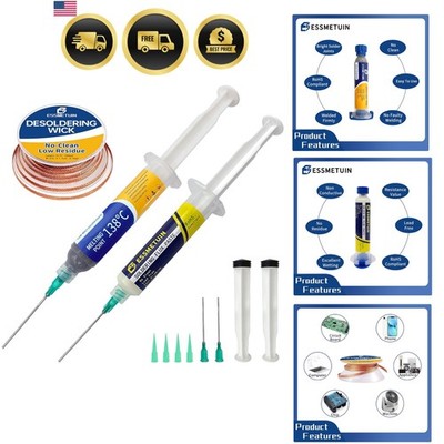 Lead Free Solder Paste Flux Wick Kit Electronics SMD SMT Repair 20g 10cc