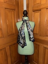 Oscar de la Renta Navy Silk Scarf Floral Paisley Print Vintage Square Neck Scarf