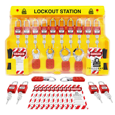 XL Lockout Tagout Station, Lock Out Tag Out Station with Devices | Includes 61 L