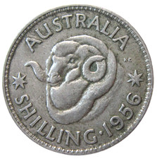 AUSTRALIA. SILVER 1 SHILLING, 1956. QUEEN ELIZABETH II.