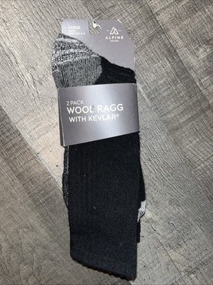ALPINE DESIGN MENS WOOL RAGG WORK SOCKS WITH KEVLAR 2 PAIR PACK LARGE NWT