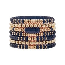 Surfer Heishi Clay Bead Bracelets for Women Bohemian Stackable Gold Beaded Stret
