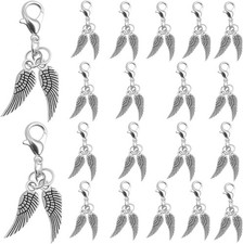 20 Sets of Angel Wing Clip on Charms with Lobster Clasp Antique Silver...