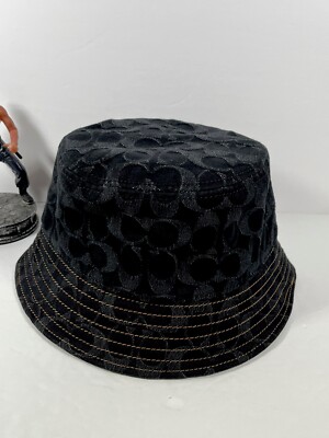 Coach Signature Denim Bucket Hat Dark Blue Black M/L NWT CP763 NWT Coach Signature Denim Bucket Hat Cp763 Black | eBay main image 2