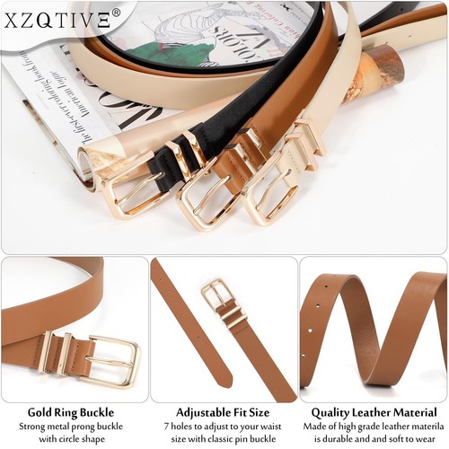 3 Pack Women Belts For Jeans Dresses Pants Ladies Leather Waist Belt with Buckle - Picture 3 of 9