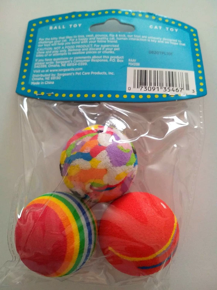 NEW Sergeant's Crazy Claws Kat Balls 3 Pack - Total 9 Balls - Fun Cat Toy - Image 3 of 3