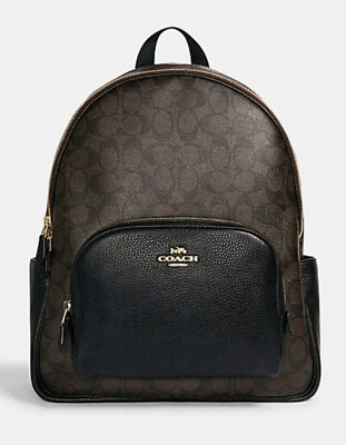 NEW COACH Large Court Backpack In Signature Canvas in Brown/Black