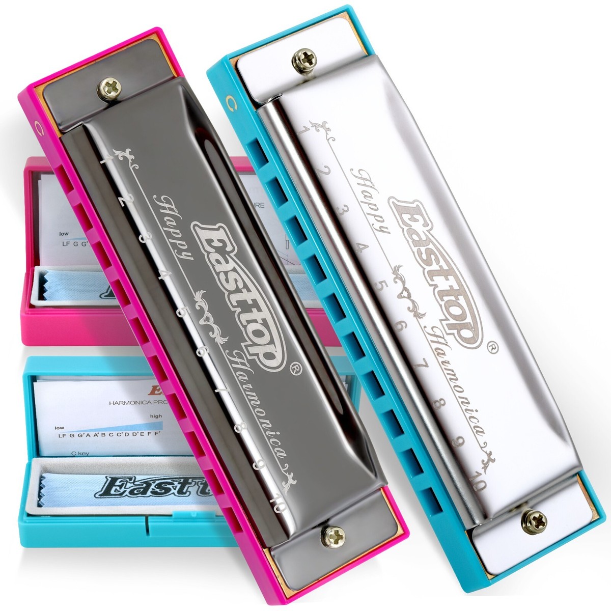 EASTTOP 2-Pack Diatonic Harmonica Set C 10 Hole Blues Harp Mouth