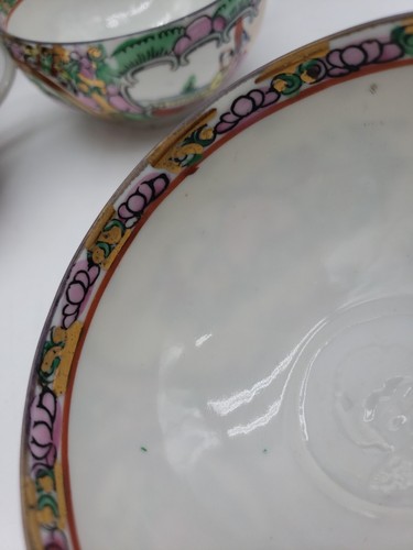 Juego de 6 tazas de té de porcelana geisha cáscara de huevo patrón medallón rosa - Imagen 8 de 10