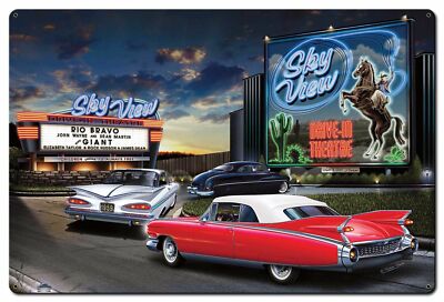 Mega cooles US Schild ca. 38x58 cm: Skyview Drive in Theatre Autokino Rio Bravo