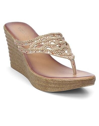 Venus💗Gold Chain/Glitter/Bling Thong 3.25" Wedge Platform Shoes 💗Sz 8 - Picture 12 of 12