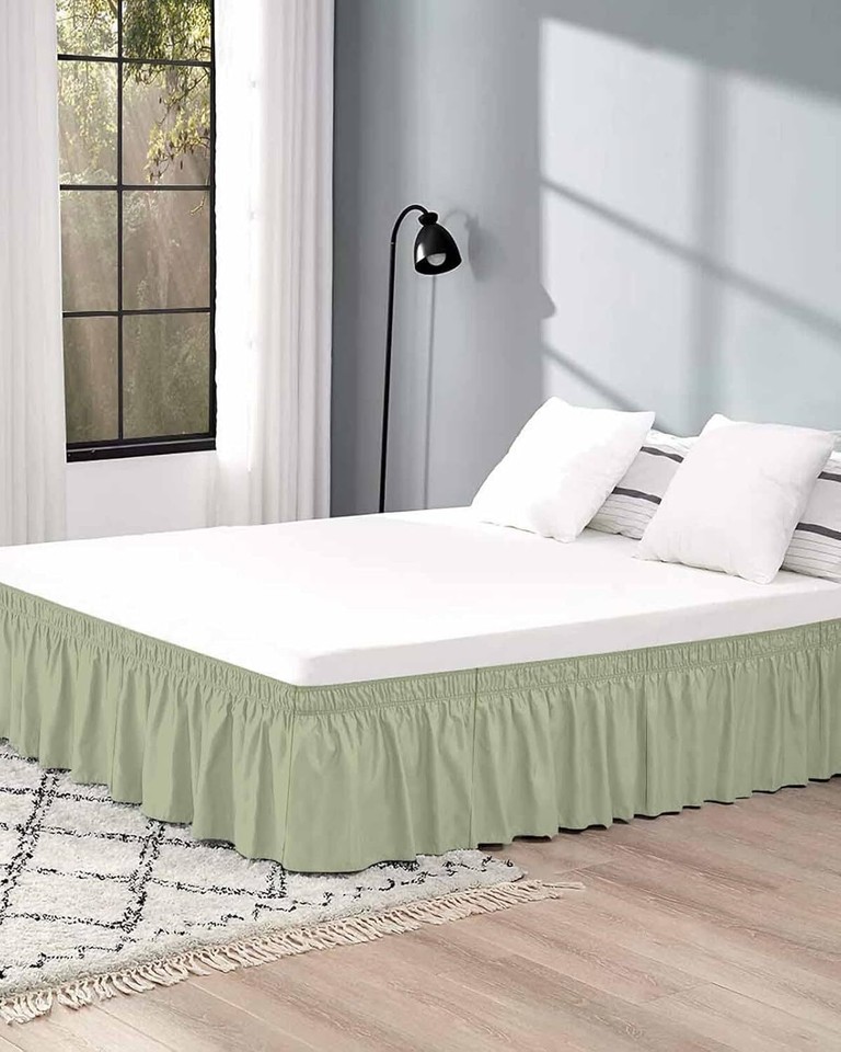 Sage Green Bed Skirt Queen Size 16 Inch Drop, Farmhouse Pure Sage Green