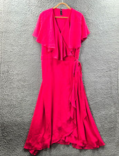 TS Taking Shape Womens A-line Midi Wrap Dress Plus Size 24 Pink Short Sleeve