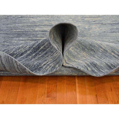 9'x9' Blue Oceanic Zero Pile Pure Wool Ombre Design Round Handknotted Rug G66703 - 第 6/12 張圖片