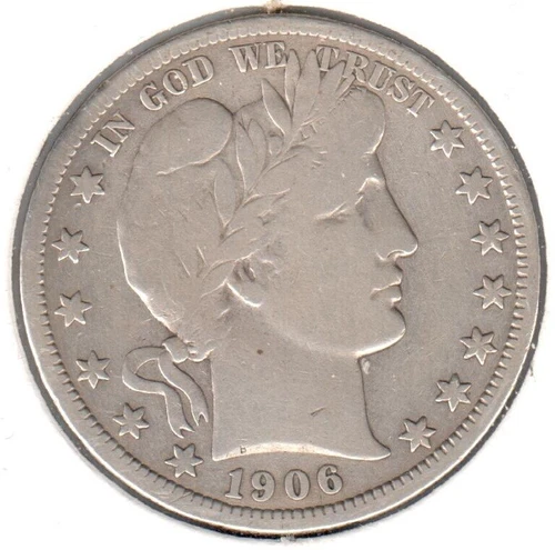 1906-D FINE Barber Half Dollar, cleaned